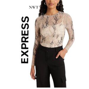 NWT Express Sheer Mesh Fitted Snakeskin Long Sleeve Shirt Size Small